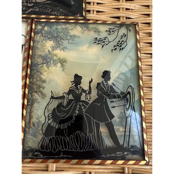 Vintage 40's Lot 3 Convex Glass Silhouette Victorian Pictures - Picture 4 of 9